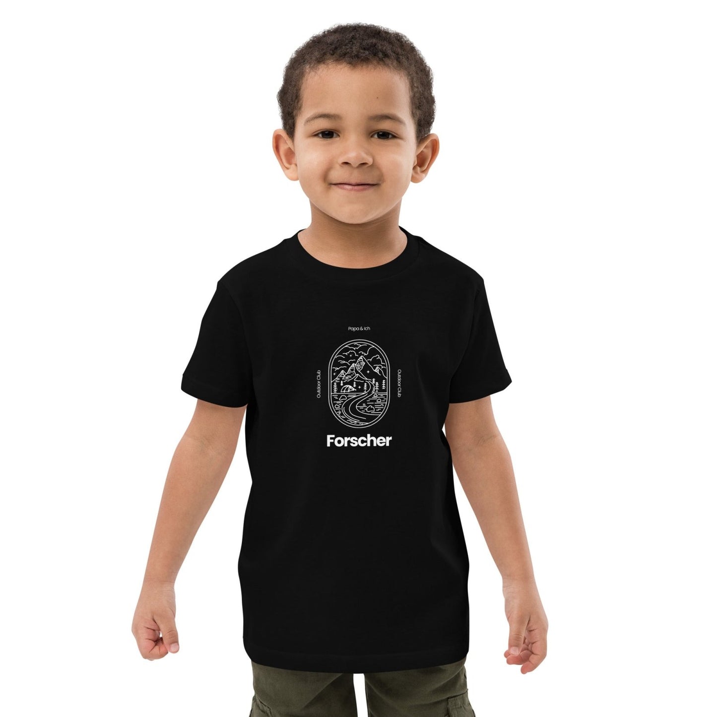Kindershirt „Forscher – Outdoor Club“ - personalisiertes für Schwarz | Papa & Ich
