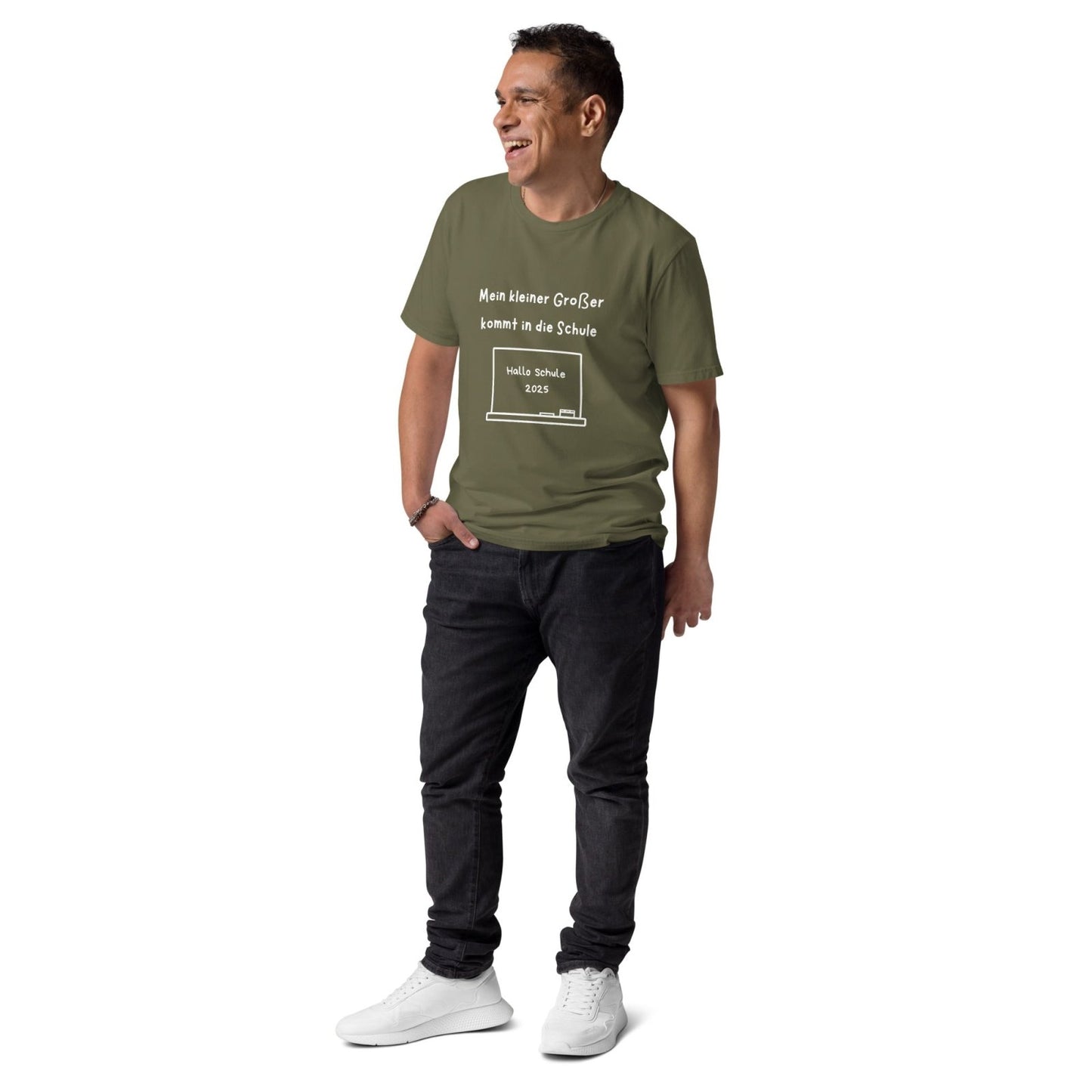 Produkttext – Papa - Shirt „Mein kleiner Großer kommt in die Schule“ - personalisiertes T-Shirt für Papa für Khaki | Papa & Ich