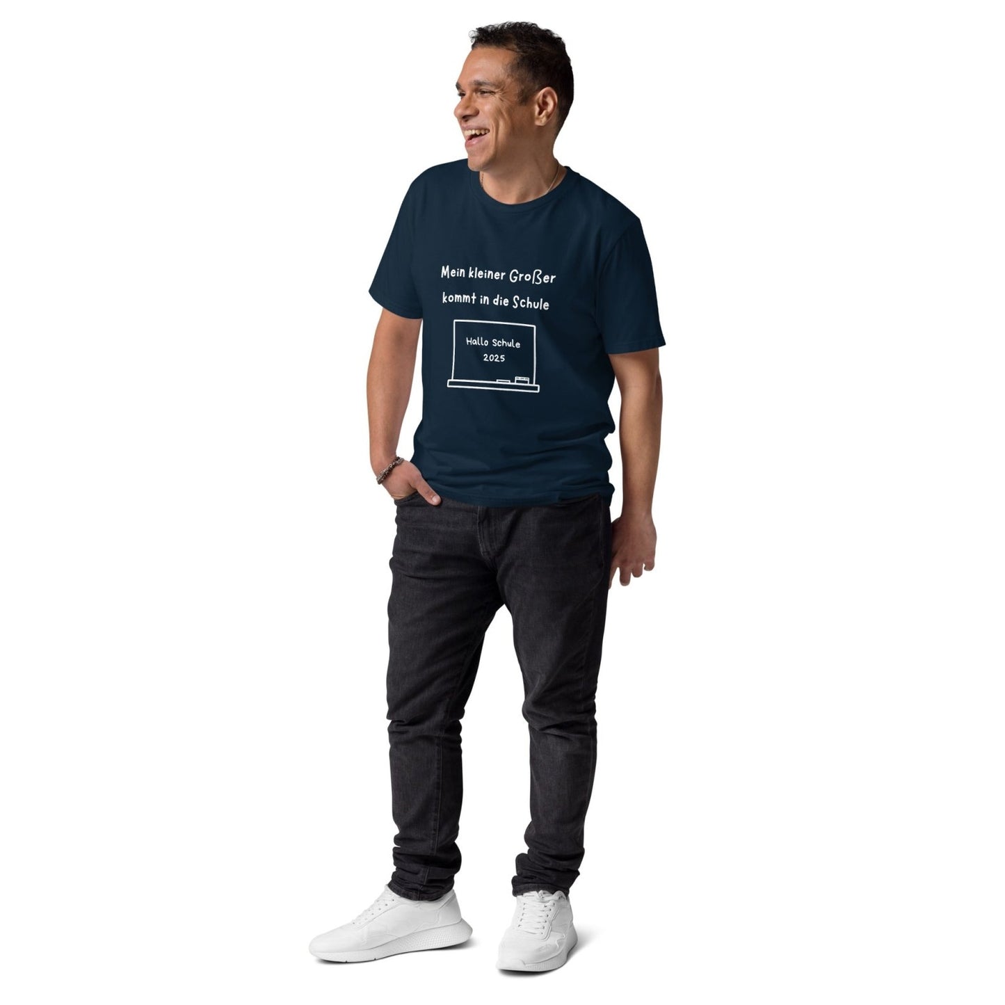 Produkttext – Papa - Shirt „Mein kleiner Großer kommt in die Schule“ - personalisiertes T-Shirt für Papa für French Navy | Papa & Ich
