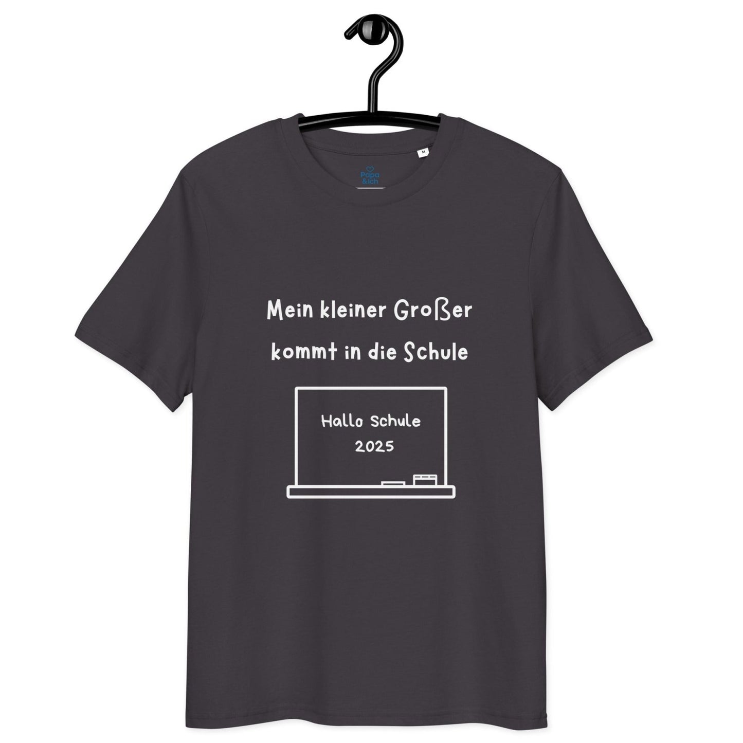 Produkttext – Papa - Shirt „Mein kleiner Großer kommt in die Schule“ - personalisiertes T-Shirt für Papa für Schwarz | Papa & Ich